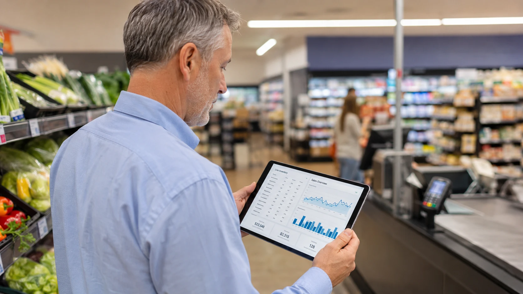 Store manager using an integrated POS and inventory management system in an Australian supermarket